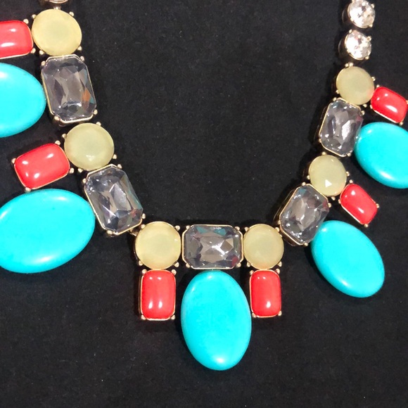 J. Crew Rare Statement Necklace Turquoise Coral - Picture 2 of 4